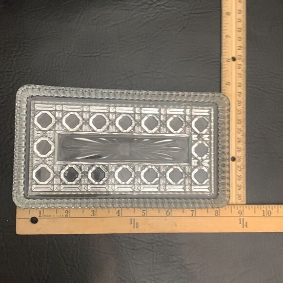 Cut Glass Clear Beveled Textured Vanity Trinket Jewelry Kitchen Tray 8 X 4 Inch - Picture 5 of 5